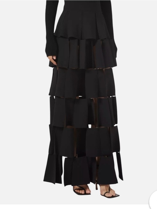 A.W.A.K.E Mode Black Laser Cut Squares Tiered Maxi Skirt - Women - Picture 4 of 6